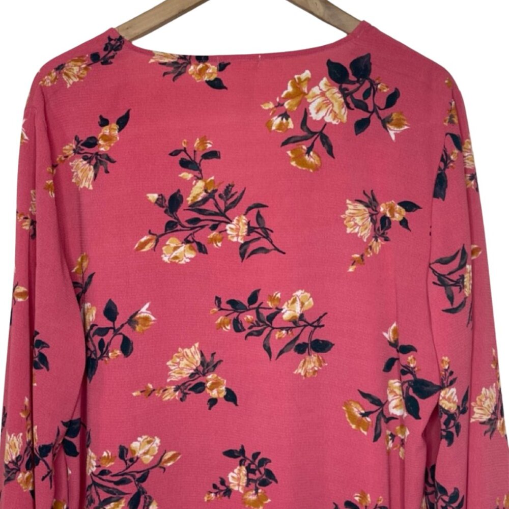 EYESHADOW | Women's Pink Bohemian Long Bell Sleeve Floral Blouse | Size XL - Picture 7 of 12